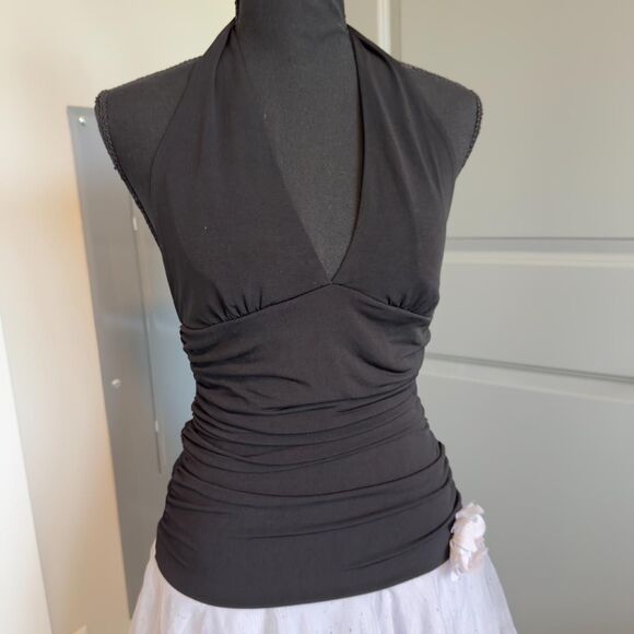 Vintage Ruby Rox Mini Dress \ Y2K Black Halter Neck Mini Dress with White Tulle - Picture 2 of 8